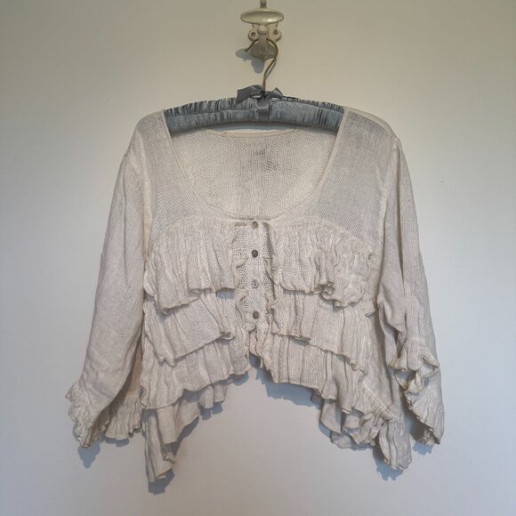 Magnolia Pearl Tops - Vintage Magnolia Pearl ruffled cropped jacket/blouse